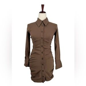 Zara Ruched Button-Up Shirt Dress